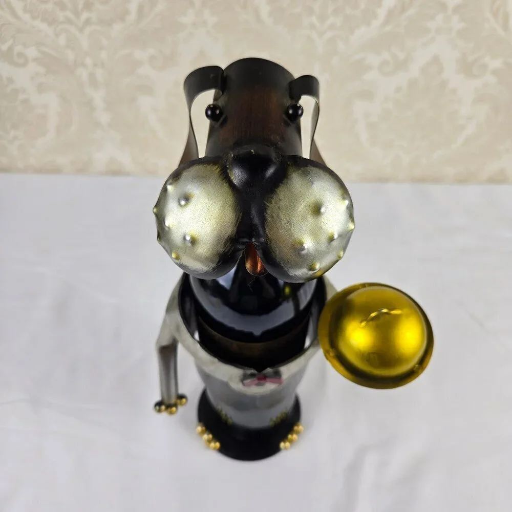 Metal Dog Wine Bottle Holder Steward Butler Free Standing Novelty Gift Whimsical